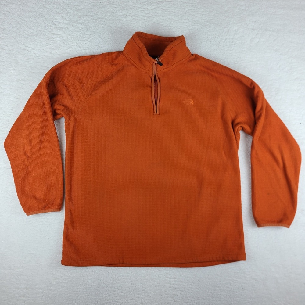 The North Face Sweater Mens XL Dark Orange Fleece‎ Knit Quarter Zip Sweatshirt *